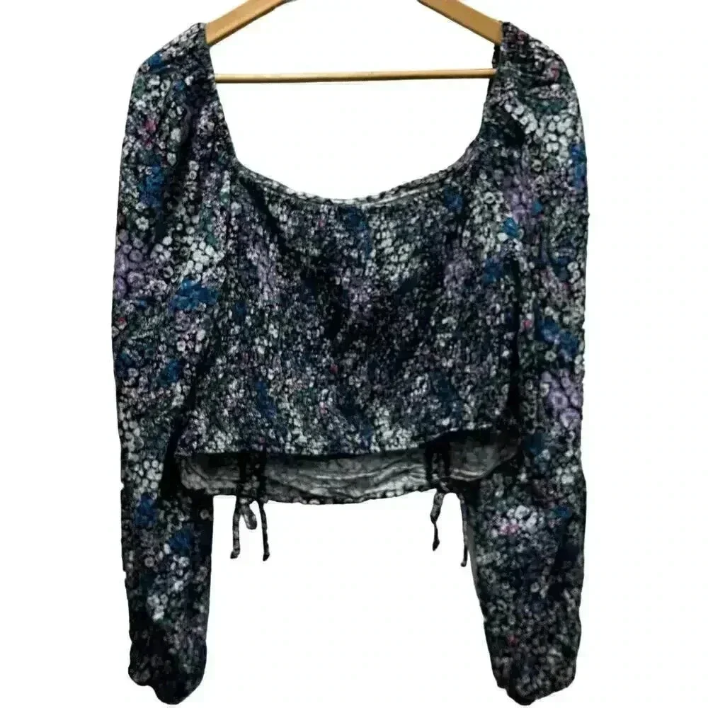 Wild Fable Floral Off Shoulder Cropped Peasant‎ Top Puff Sleeve Large